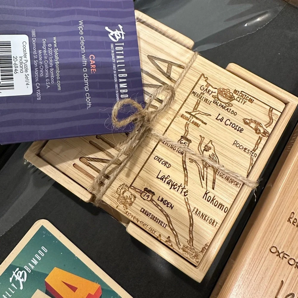 Bamboo Cutting Board and Coaster Set of Indiana - Picture 2 of 4